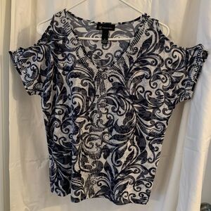 International Concepts blue/white cold shoulder blouse size M.
